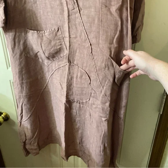 Cynthia Ashby Lagenlook Long Sleeve Linen Dress Dusty Pink Size Large - Picture 10 of 12